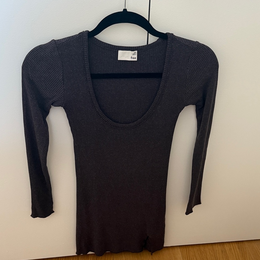 Wilfred Free Chocolate Brown Women's Ribbed Long Sleeve Knit Dress. Size XXS.